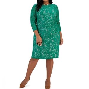Plus Laurissa Womens Gathered Lace Sheath Dress Green Lace Dress